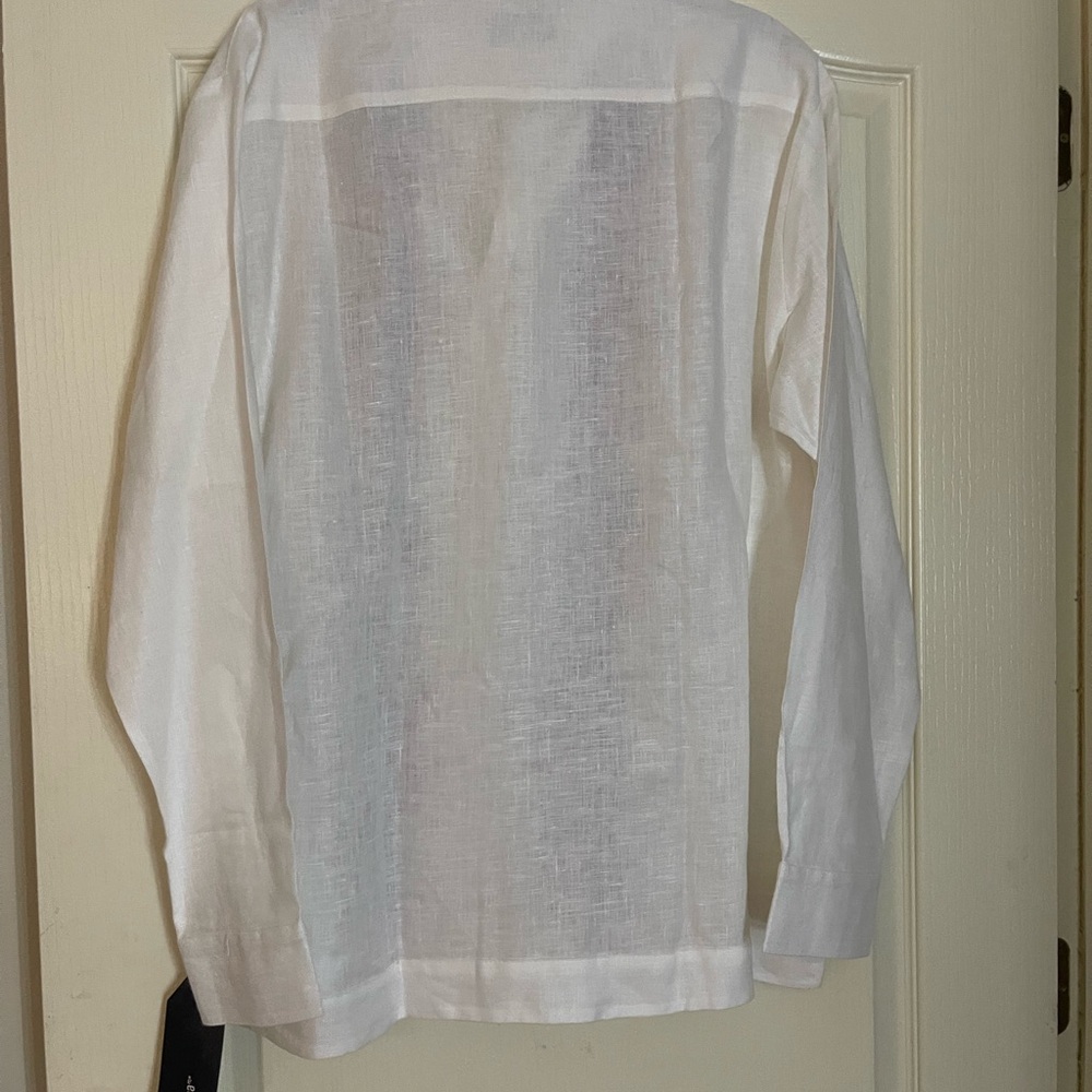 Guayabera 100% linen white with black and red embroidery stunning